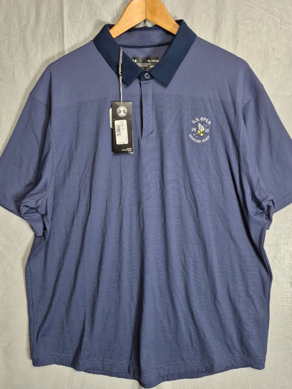 NEW Under Armour Shirt Mens XL Blue Striped US Open 2020 Golf Winged Foot Logo